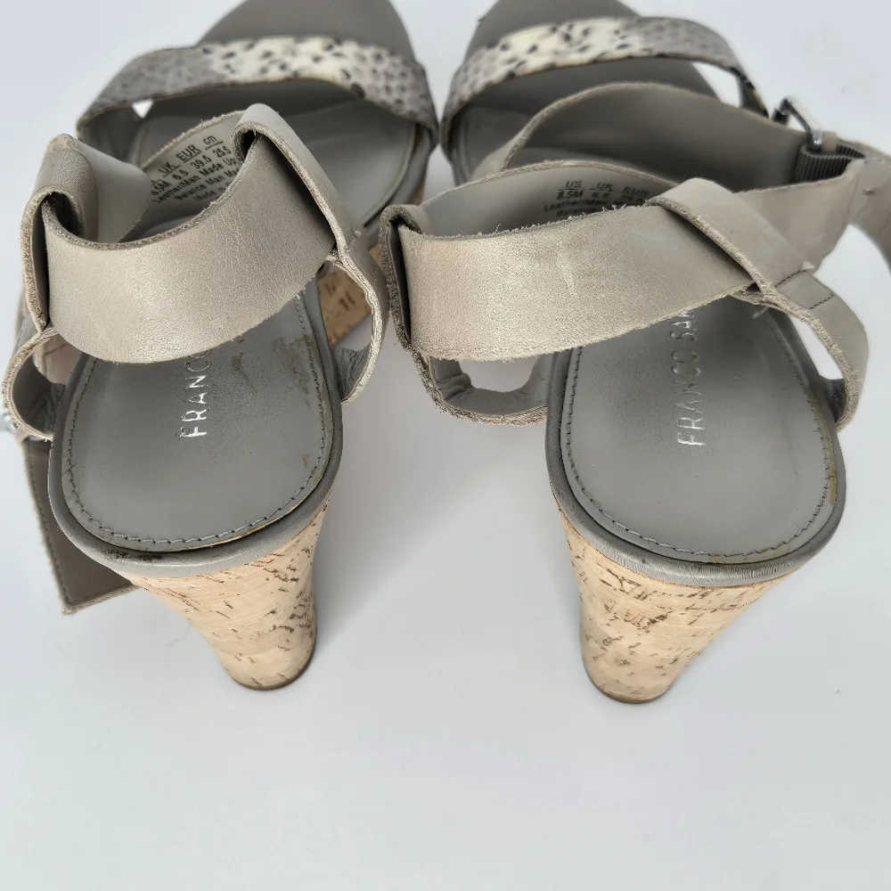 Franco Sarto Shania Wedge Sandal Gray Leather Snake‎ Size 8.5